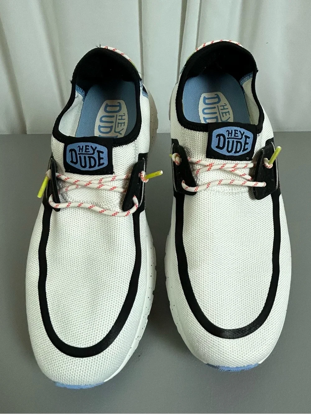 Men’s Hey Dude Slip-On Sneakers white with Blue Accents size 12